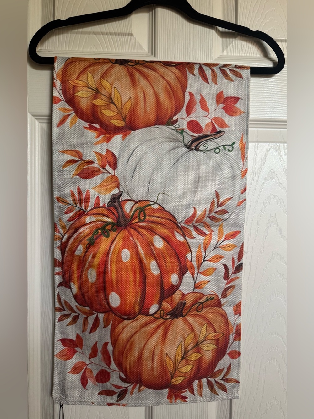 NWT Orange & White Pumpkin Table Linen, Fall Table Runner, 13x48